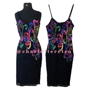 vtg SWEELO Silk Sequin Cocktail Dress